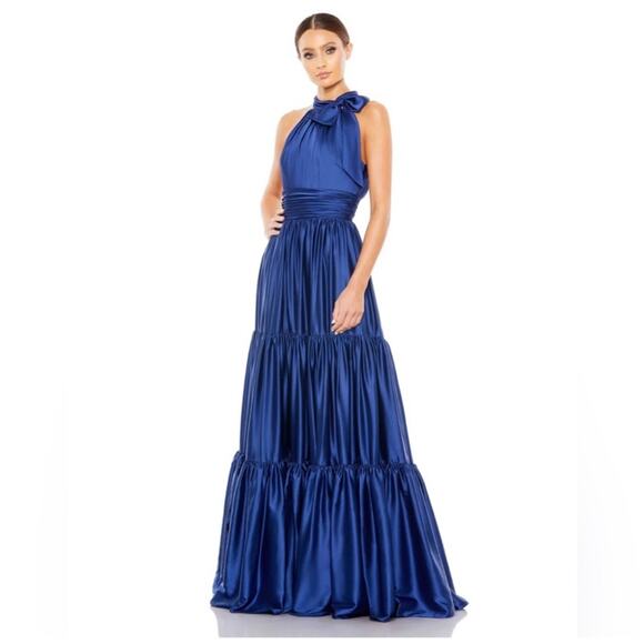 Mac Duggal Ruffle Halter Neck Satin Evening Gown 50658 Size 6 NWT - Picture 1 of 16